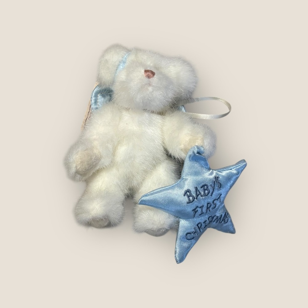Boyds Bear Angel Plush Baby's First Christmas Keepsake Ornament Blue White